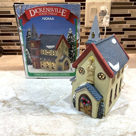 Vintage Dickensville Porcelain Lighted House Church NOMA Christmas Village 1994 - Picture 1 of 14